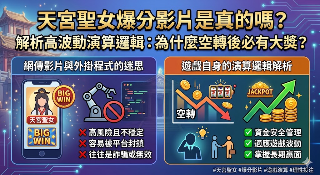 天宮聖女爆分影片是真的嗎？解析高波動演算邏輯：為什麼空轉後必有大獎？